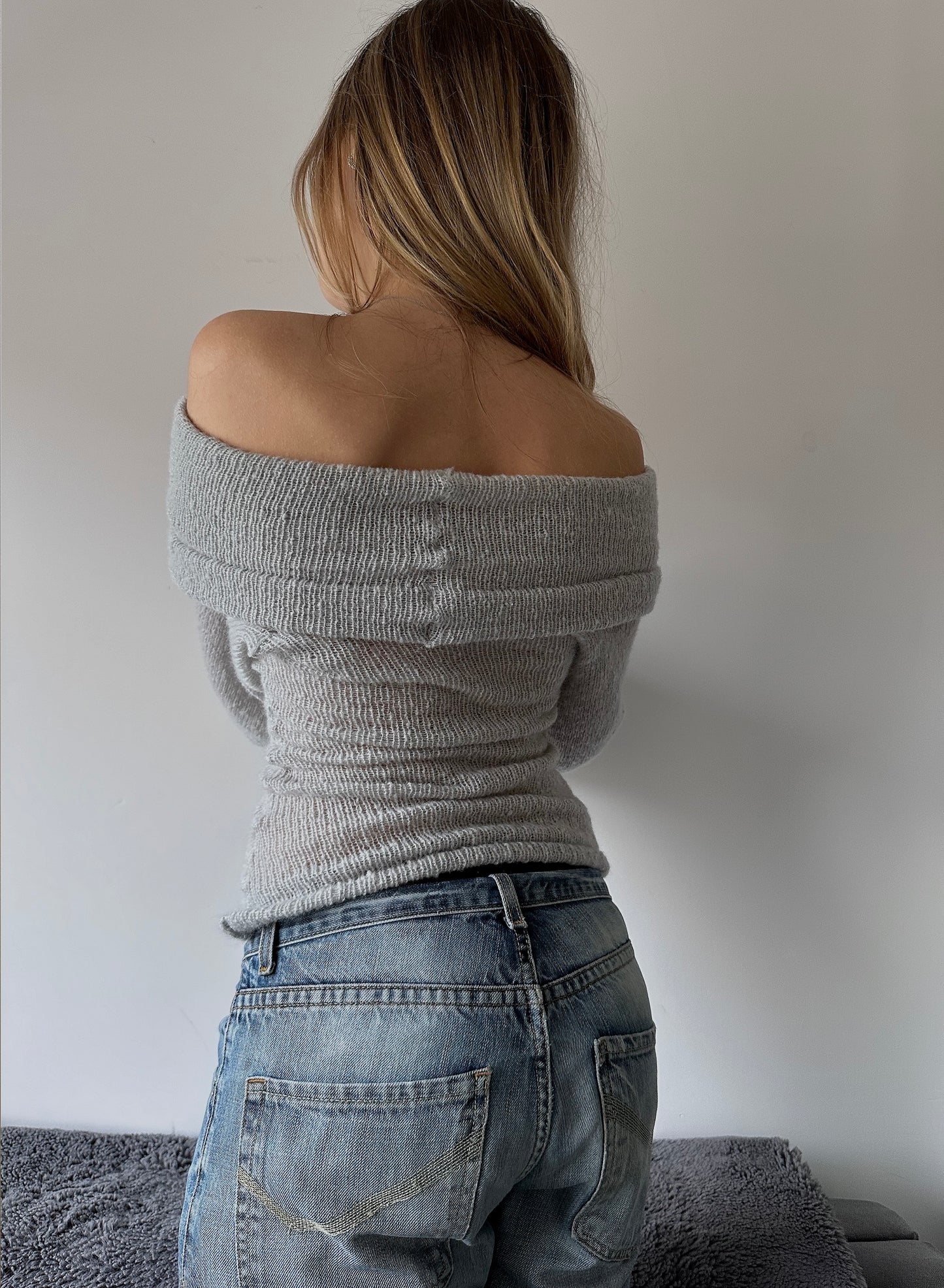 off the shoulder mohair knitted top